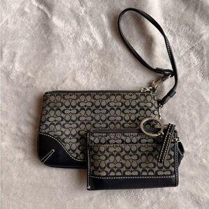 Coach Black and Tan Signature Canvas Wristlet with Card Case